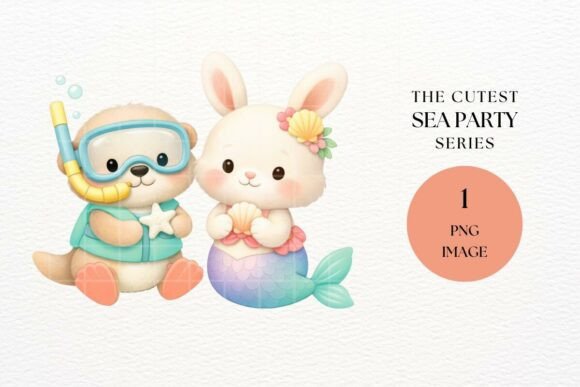 Charming Illustrations: The Cute Mermaid Bunny and Snorkel Otter for Creative Projects