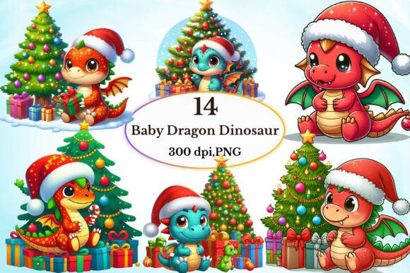 Christmas Baby Dragon Dinosaur Clipart: A Creative Design for Modern DIY Projects