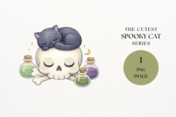 Cute Spooky Cat on Skull Clipart
