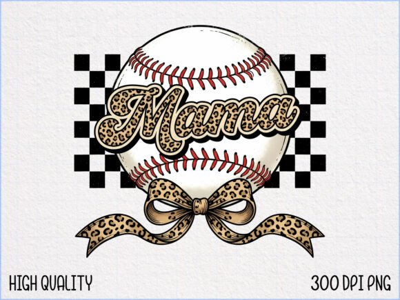 Leopard Print Mama Baseball Bow PNG