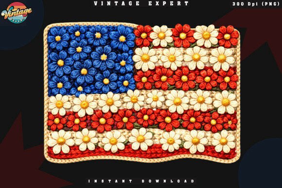 Patriotic Flower Flag Crochet Yarn PNG: A Unique Twist on Classic Americana