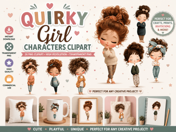Quirky Girl Characters Clipart: A Creative Resource for Playful Design Projects