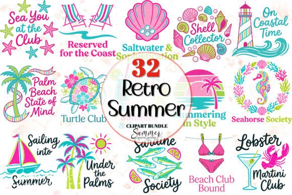 Retro Summer Beach Club Clipart Bundle