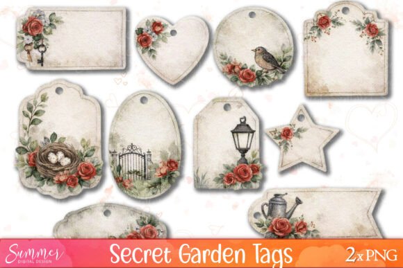 Romantic Secret Garden Tag Sheets PNG