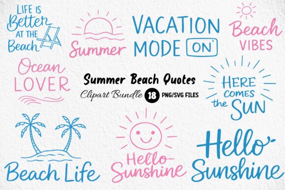 Summer Beach Quotes Clipart Bundle