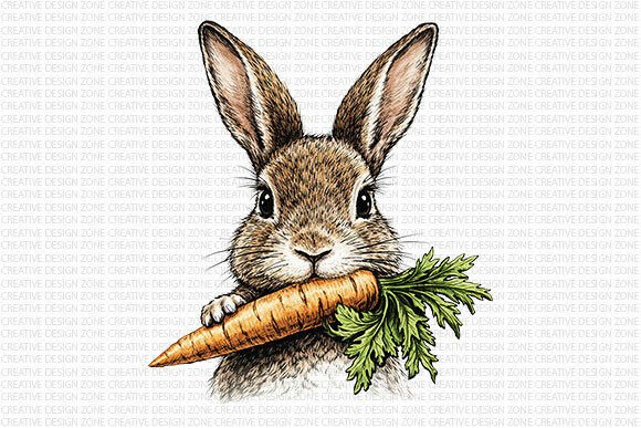 Vintage Bunny with Carrot PNG for Easter