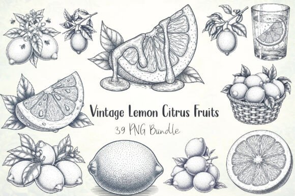 Vintage Lemon Citrus Fruits Clipart: A Timeless Asset for Modern Creators
