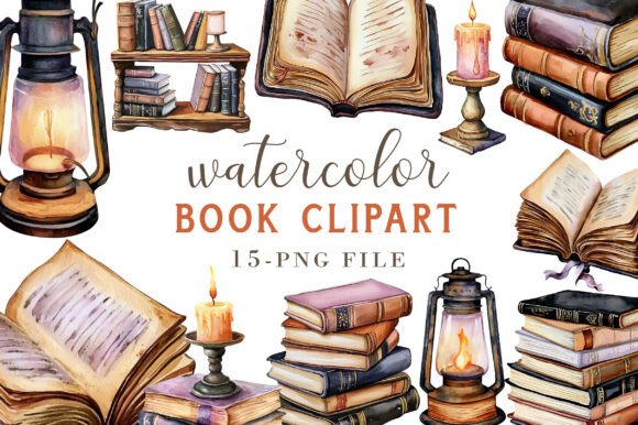 Watercolor Book Clipart: Enhance Your Creative Projects with Versatile Digital Art