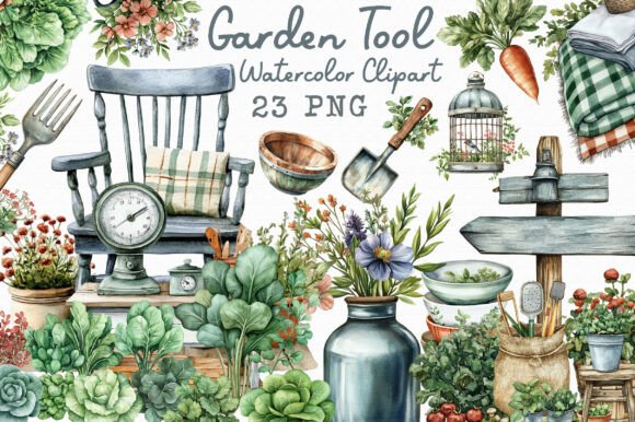 Watercolor Garden Tool Clipart: A Creative Resource for Designers and Makers