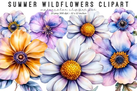 Watercolor Summer Wildflowers Clipart