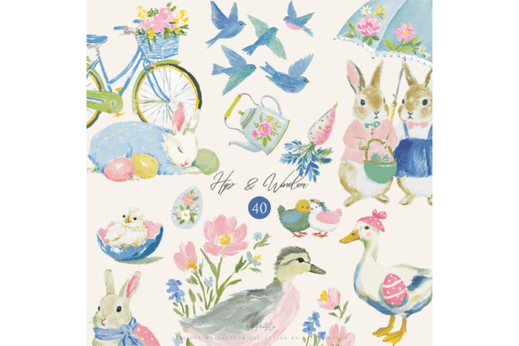 Whimsical Spring Easter Watercolor Animals Clipart: A Soft Touch for Creative Designs