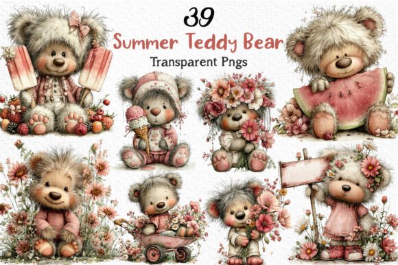 Whimsical Summer Teddy Bear Clipart PNG: A Unique Resource for Creative Designers