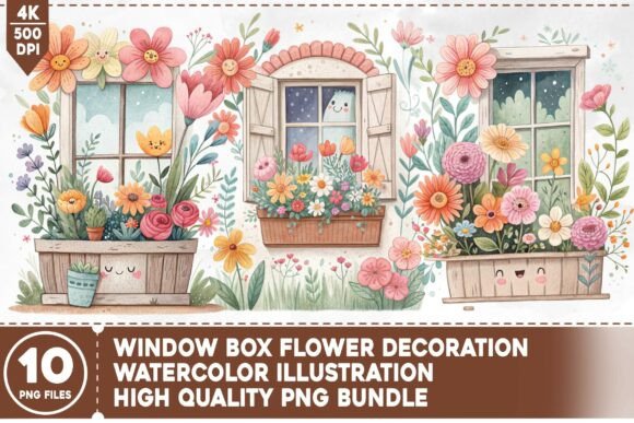 Window Box Flower Decoration PNG Bundle